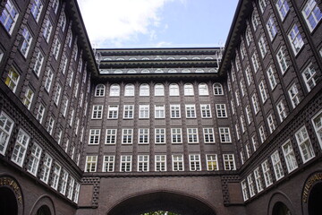 Courtyard of the Chile House. The Chilehaus (Chile House) is a ten-story office building in...