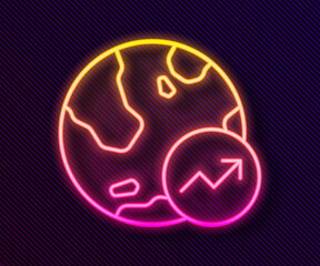 Glowing neon line Financial growth increase icon isolated on black background. Increasing revenue. Vector