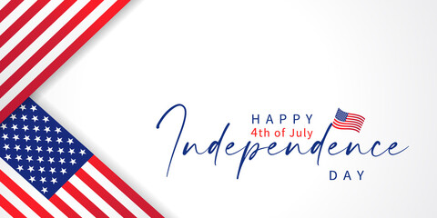 Happy fourth July, holiday in USA Independence day white poster. 4th of July - American banner with United States flag. Patriotic calligraphy on white background. Vector illustration