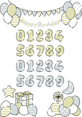 Happy birthdayの装飾数字バルーンつき（ゴールド＆シルバー）
