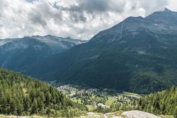 Mountain village in the italian Alps at the foot of Monte Rosa. Macugnaga, important summer and...