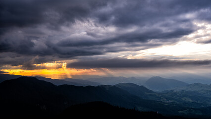 Sunset in the Rarau mountains, Eastern Carpathians, Romania.