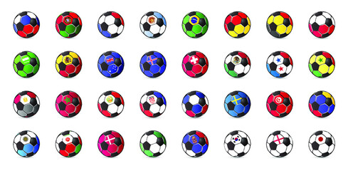 Soccer ball with the flag of the player's country. Ball icon set.