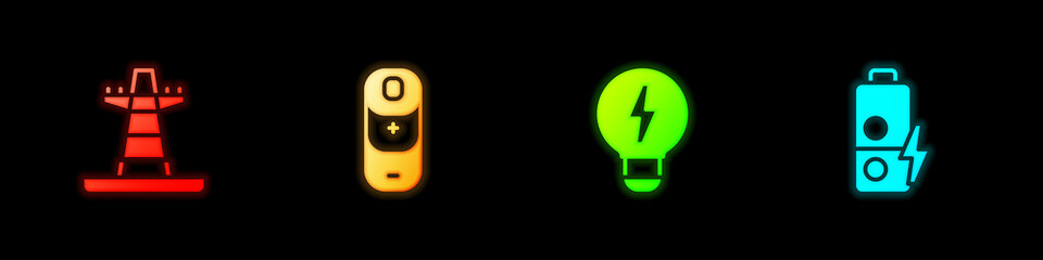 Set Electric tower line, Battery charge, Creative lamp light idea and icon. Vector