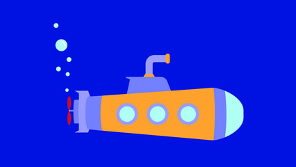 Submarine sails deep underwater in the sea