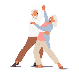 Senior Characters Dance Leisure. Old Cheerful Couple Dancing, Elderly People Active Lifestyle, Aged Loving Man and Woman