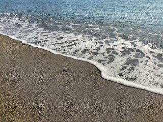 Sandy seashore at sunset. Nature landscape.