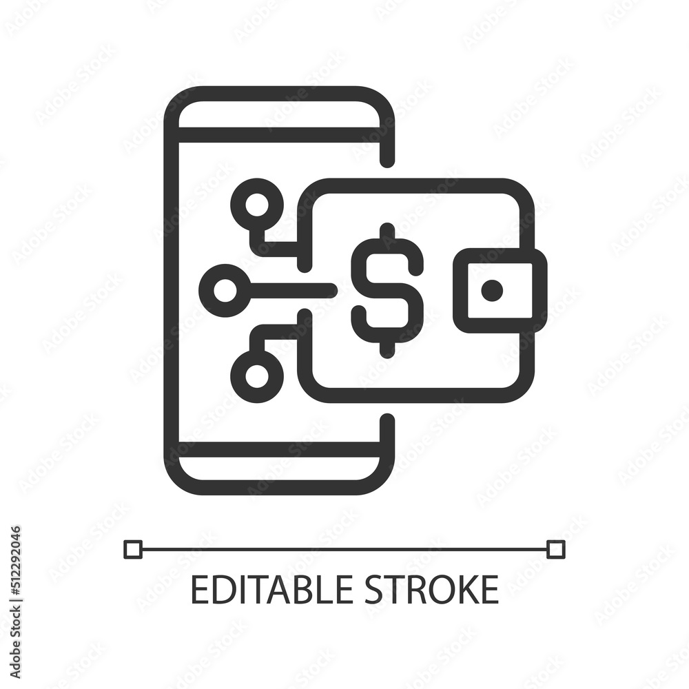 Poster digital wallet pixel perfect linear icon. online payment. wireless financial transaction. e wallet. 