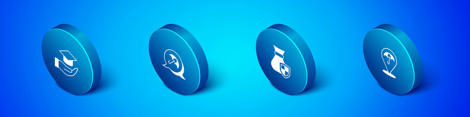 Set Isometric Education grant, Money bag with shield, Umbrella and icon. Vector