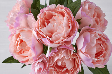 Fototapeta premium Bouquet of pink peony flowers close up. Womens day or wedding concept.