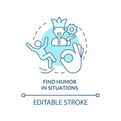 Find humor in situations turquoise concept icon. Witty banter. Dealing with change abstract idea thin line illustration. Isolated outline drawing. Editable stroke. Arial, Myriad Pro-Bold fonts used