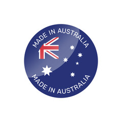 Made in Australia colorful vector badge. Label sticker with Australian flag.