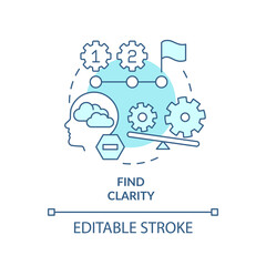 Find clarity turquoise concept icon. Organize factors. Adaptation to complex change abstract idea thin line illustration. Isolated outline drawing. Editable stroke. Arial, Myriad Pro-Bold fonts used