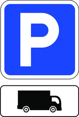 Parking sign with letter P and car  vector illustration