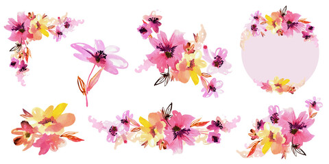 Watercolor hand painted floral set. High quality illustration