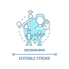 Decision bias turquoise concept icon. Reject new ideas. Adaptability enemy in HR abstract idea thin line illustration. Isolated outline drawing. Editable stroke. Arial, Myriad Pro-Bold fonts used