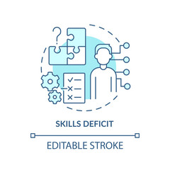 Skills deficit turquoise concept icon. No professional development. Adaptability abstract idea thin line illustration. Isolated outline drawing. Editable stroke. Arial, Myriad Pro-Bold fonts used - obrazy, fototapety, plakaty