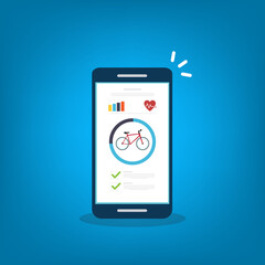Bicycle, Cycling, Fitness tracking app on mobile phone screen.