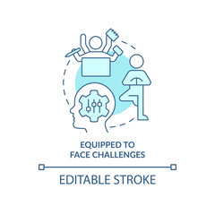 Equipped to face challenges turquoise concept icon. Benefit of workplace adaptability abstract idea thin line illustration. Isolated outline drawing. Editable stroke. Arial, Myriad Pro-Bold fonts used