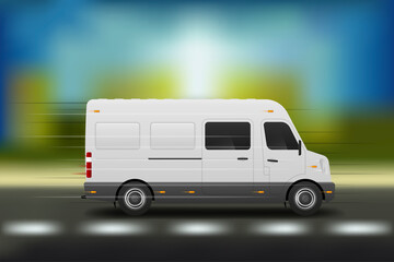 Realistic bus mockup. White cargo van for delivery. Vector illustration.