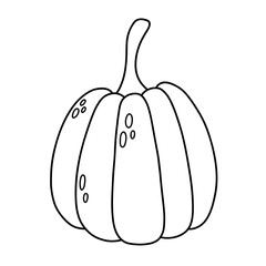 Vector outline cute black and white pumpkin for colouring page. Autumn vegetable. Funny veggie harvest line illustration.