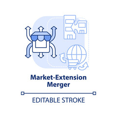 Market extension merger light blue concept icon. Same products, different markets abstract idea thin line illustration. Isolated outline drawing. Editable stroke. Arial, Myriad Pro-Bold fonts used