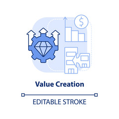 Value creation light blue concept icon. Cost and revenue synergy. Motive for merger abstract idea thin line illustration. Isolated outline drawing. Editable stroke. Arial, Myriad Pro-Bold fonts used