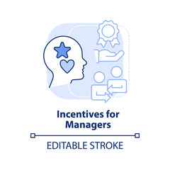 Incentives for managers light blue concept icon. Career goals. Motive for merger abstract idea thin line illustration. Isolated outline drawing. Editable stroke. Arial, Myriad Pro-Bold fonts used