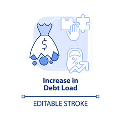 Increase in debt load light blue concept icon. Disadvantage of business consolidation abstract idea thin line illustration. Isolated outline drawing. Editable stroke. Arial, Myriad Pro-Bold fonts used