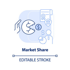 Market share light blue concept icon. Decreasing competition. Merger objective abstract idea thin line illustration. Isolated outline drawing. Editable stroke. Arial, Myriad Pro-Bold fonts used