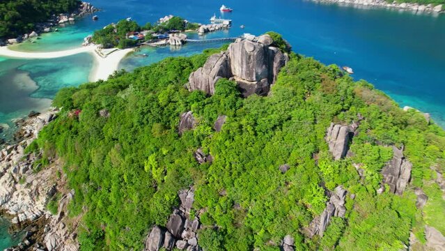 Aerial view of the Nang Yuan viewpoint near Koh Tao island, Thailand