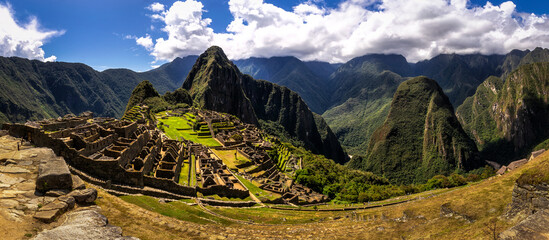 From above scenic mountainous valley during trip in Machu Picchu