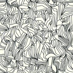 Grid tangled lines seamless pattern vector background. Freehand stripes. 