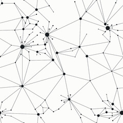 Fototapeta premium Beautiful web structure with lines and circles like a neural network. Monochrome vector background. Minimal grid seamless pattern.