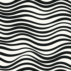 Undulated asymmetric lines vector background. Monochrome seamless pattern with wavy shapes.