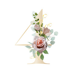 Floral Number. Digit with a botanical bouquet. Vector illustration.