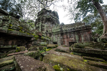 Ta Prohm Temple also has sandstone stones of fallen buildings that have not been restored, Siem Reap, Cambodia.