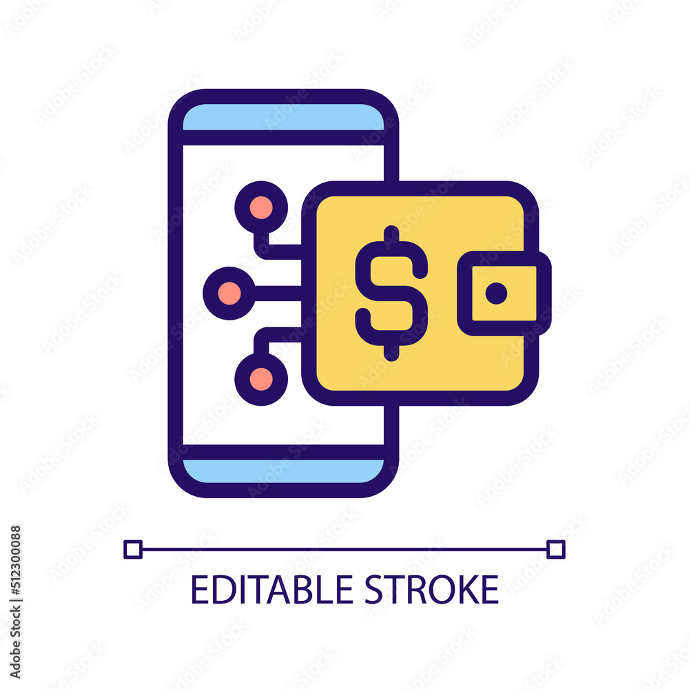 Poster digital wallet pixel perfect rgb color icon. online payment tool. wireless financial transaction. e 