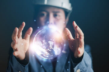 showing concept of future world communication network blue earth online connection Elements of this image furnished by NASA.