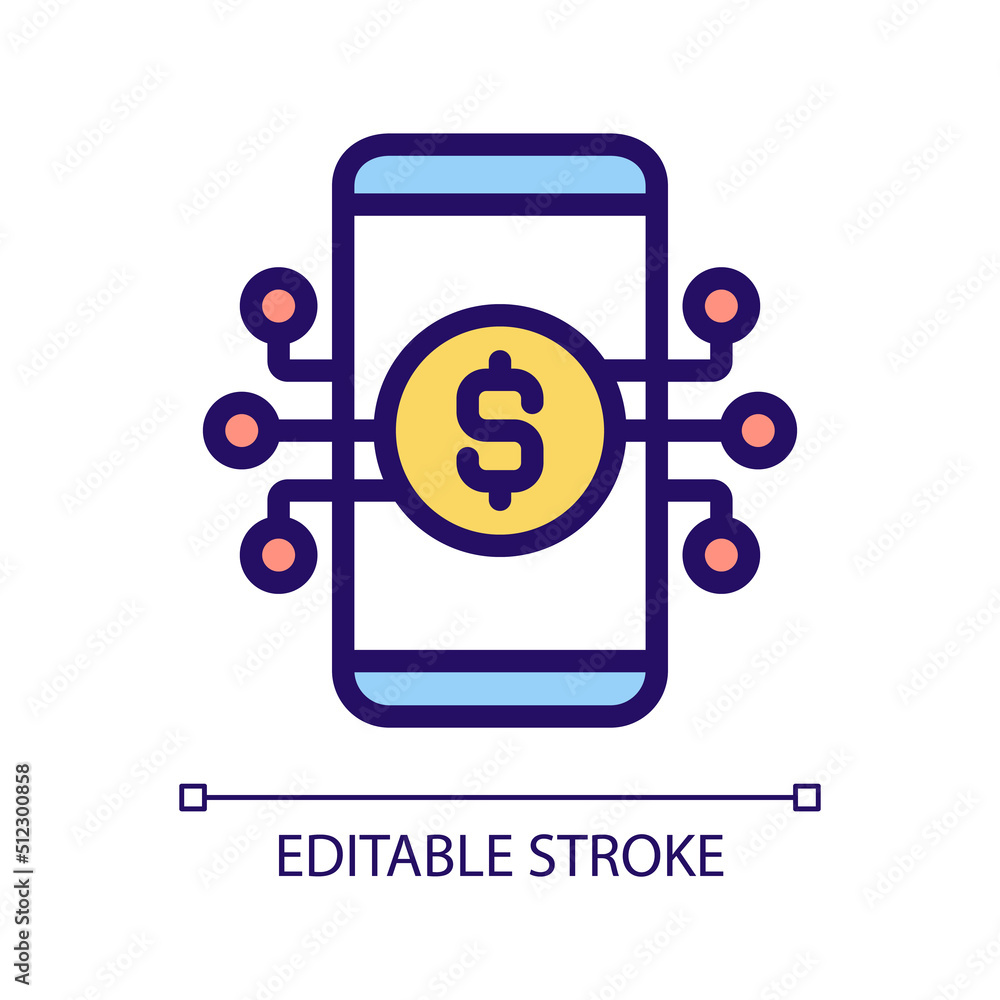 Poster digital banking pixel perfect rgb color icon. managing money online. mobile banking app. virtual car