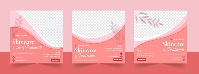 Beauty bodycare wellness and spa treatments salon content ideas for social media instagram square post banner template