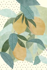 Interior watercolor poster with lemons. Illustration of lemons. botanical illustration