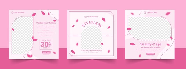 Beauty bodycare wellness and spa content ideas for social media instagram square post banner template