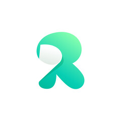 R letter logo with curled corner. Negative space style icon. Colorful gradient note paper.