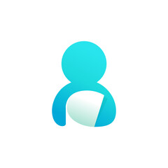 User profile icon with curled corner. Negative space style emblem. Colorful gradient note paper.