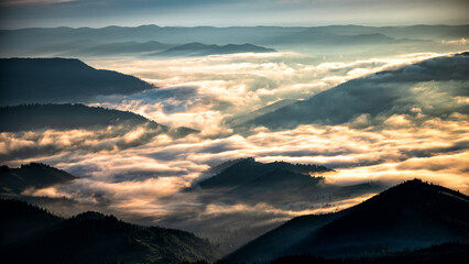 Naklejka na ściany i meble Sunrise in the Rarau mountains, Eastern Carpathians, Romania.