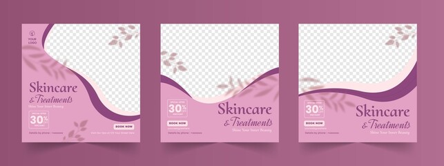 Beauty and spa treatments bodycare wellness  salon content ideas for social media instagram square post banner template