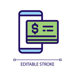 Obraz premium Digital money pixel perfect RGB color icon. Mobile banking. Contactless credit card. Virtual currency. Isolated vector illustration. Simple filled line drawing. Editable stroke. Arial font used