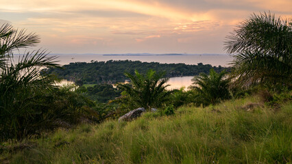 Colorful sunset near Kalangala on lake Victoria