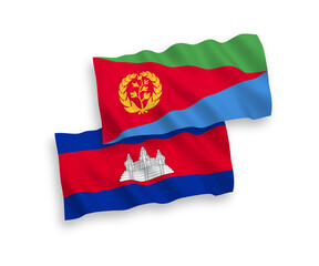 Flags of Kingdom of Cambodia and Eritrea on a white background